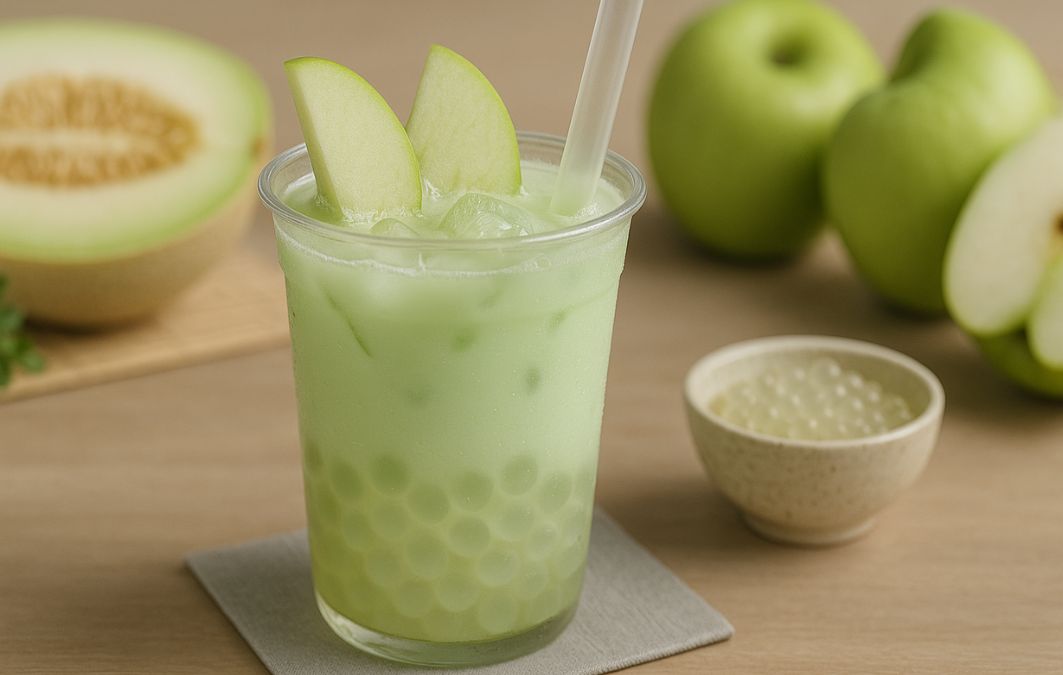 honeydew green apple boba tea
