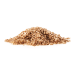 A small pile of uncooked brown rice on a white background.