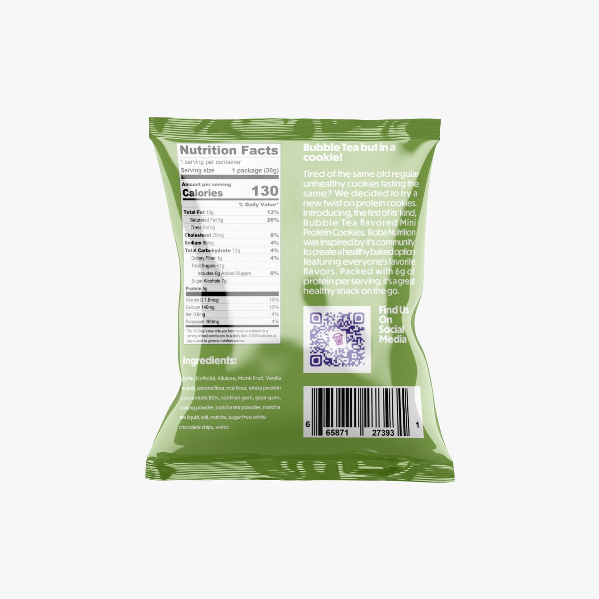 Matcha Protein Cookies Mini (6 pack) Boba Nutrition